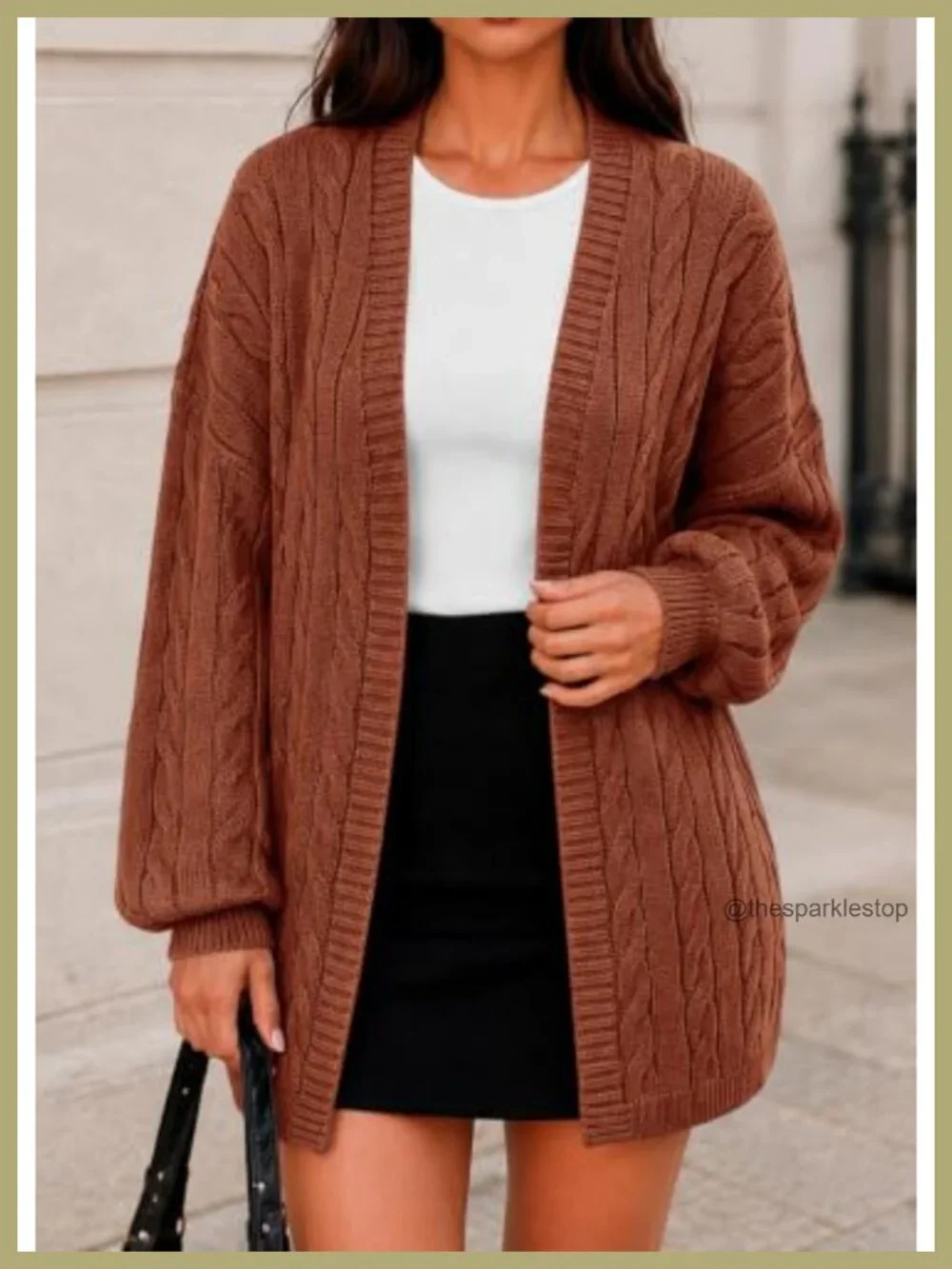 Oversized Cable Knit Cardigan Women Open Front Cozy Fall Winter Long Lantern
